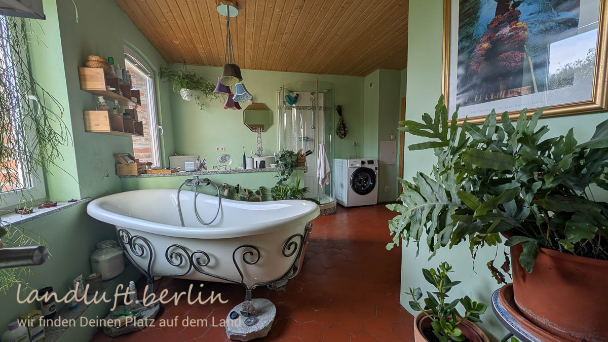 Großes Bad mit Wanne und Duschkabine