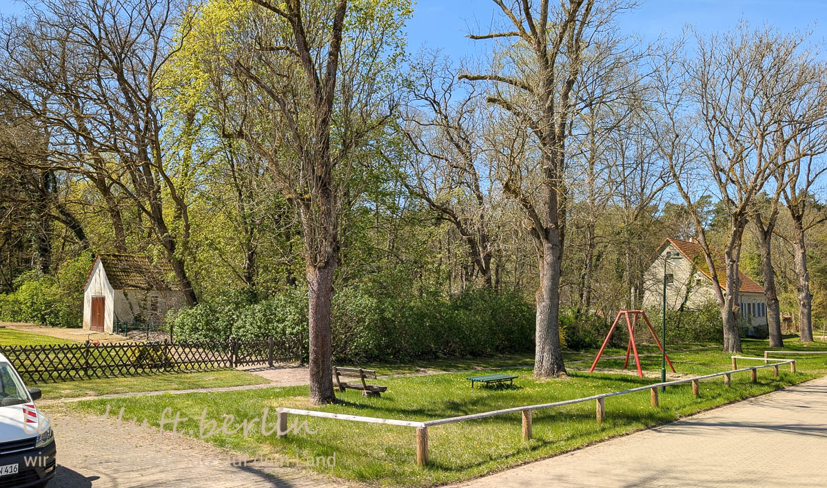 Zwischen dem Friedhof und dem Grundstück befindet sich ein schmaler bewaldeter Streifen.